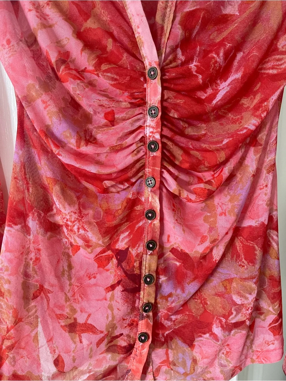 Free People Red Floral Long-Sleeve Women’s Top